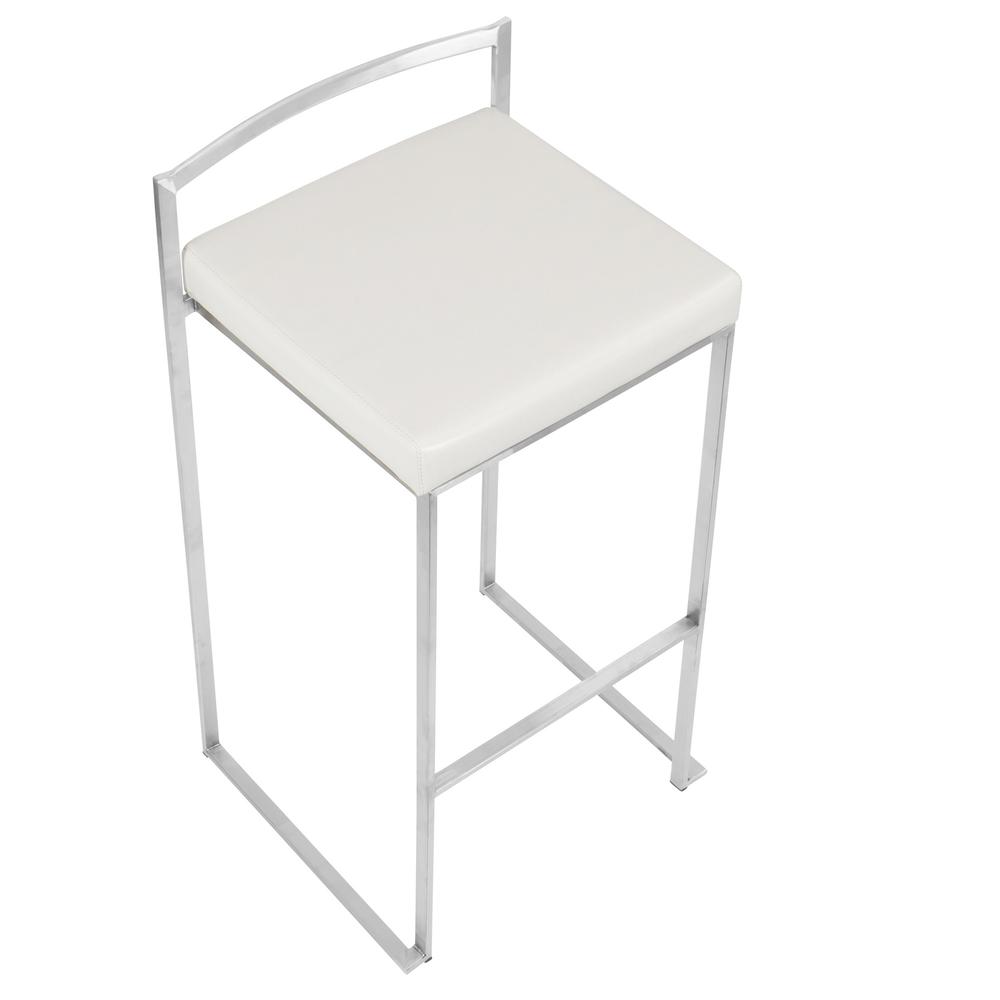 Fuji Contemporary Stackable Barstool with White Faux Leather - Set of 2. Picture 7