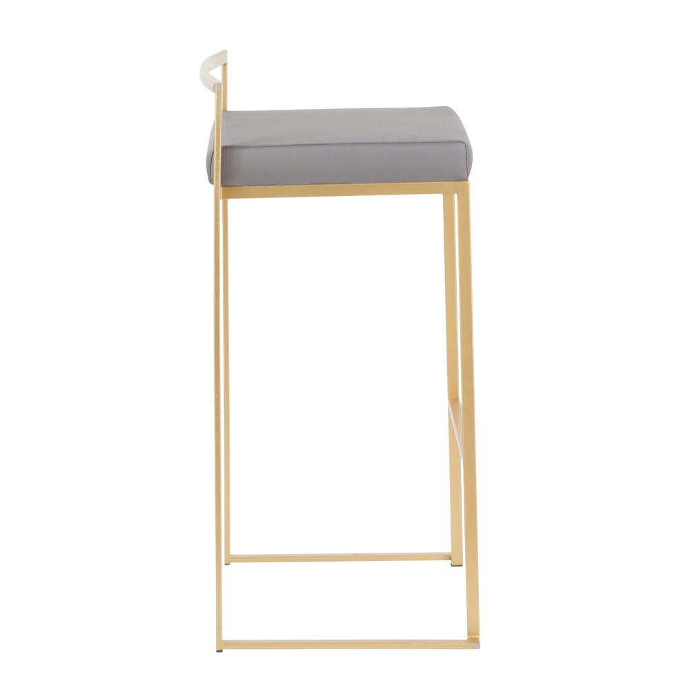 Fuji Contemporary Barstool in Gold with Grey Faux Leather - Set of 2. Picture 3