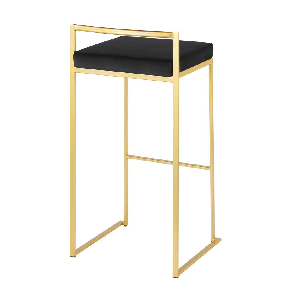 Fuji Contemporary Barstool in Gold with Black Velvet Cushion - Set of 2. Picture 4