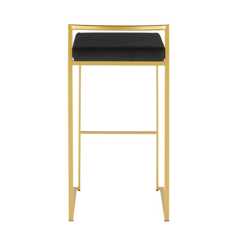 Fuji Contemporary Barstool in Gold with Black Velvet Cushion - Set of 2. Picture 5