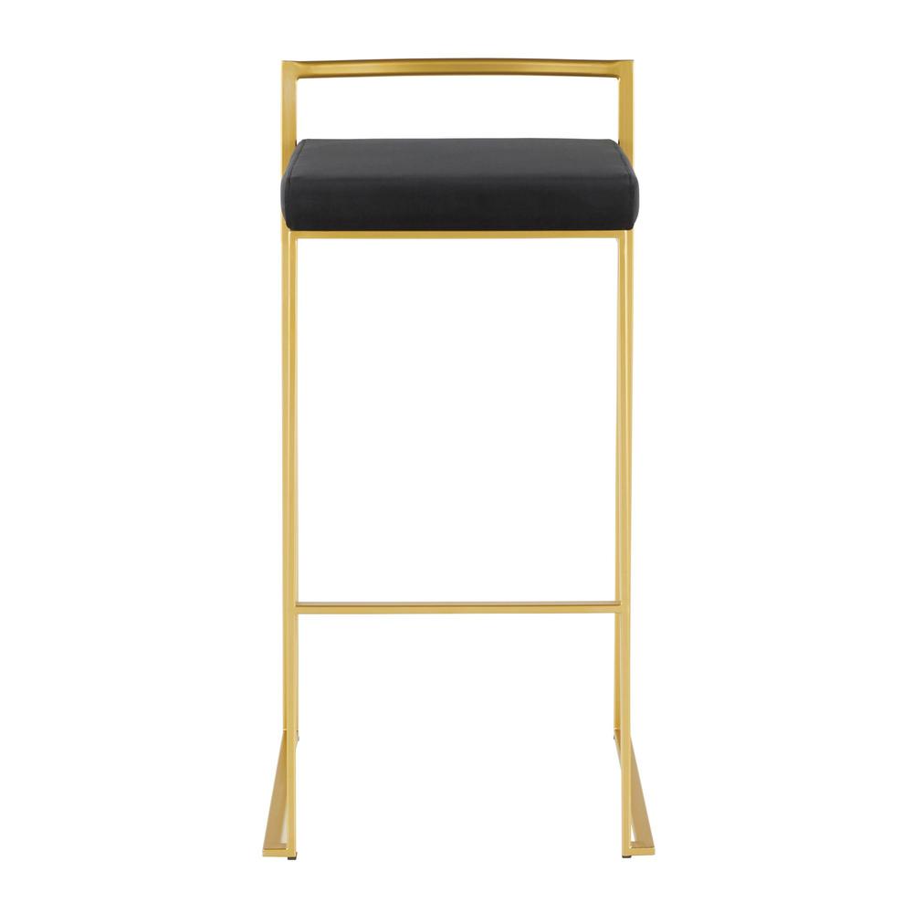 Fuji Contemporary Barstool in Gold with Black Velvet Cushion - Set of 2. Picture 6