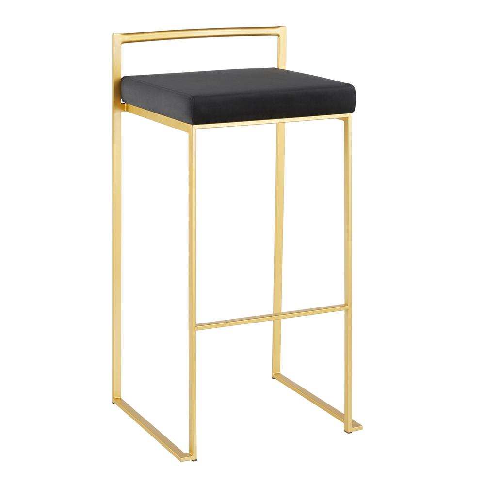 Fuji Contemporary Barstool in Gold with Black Velvet Cushion - Set of 2. Picture 2