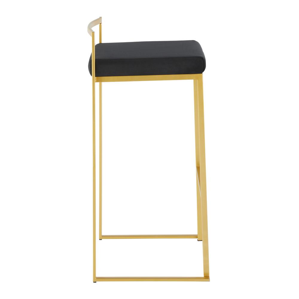 Fuji Contemporary Barstool in Gold with Black Velvet Cushion - Set of 2. Picture 3
