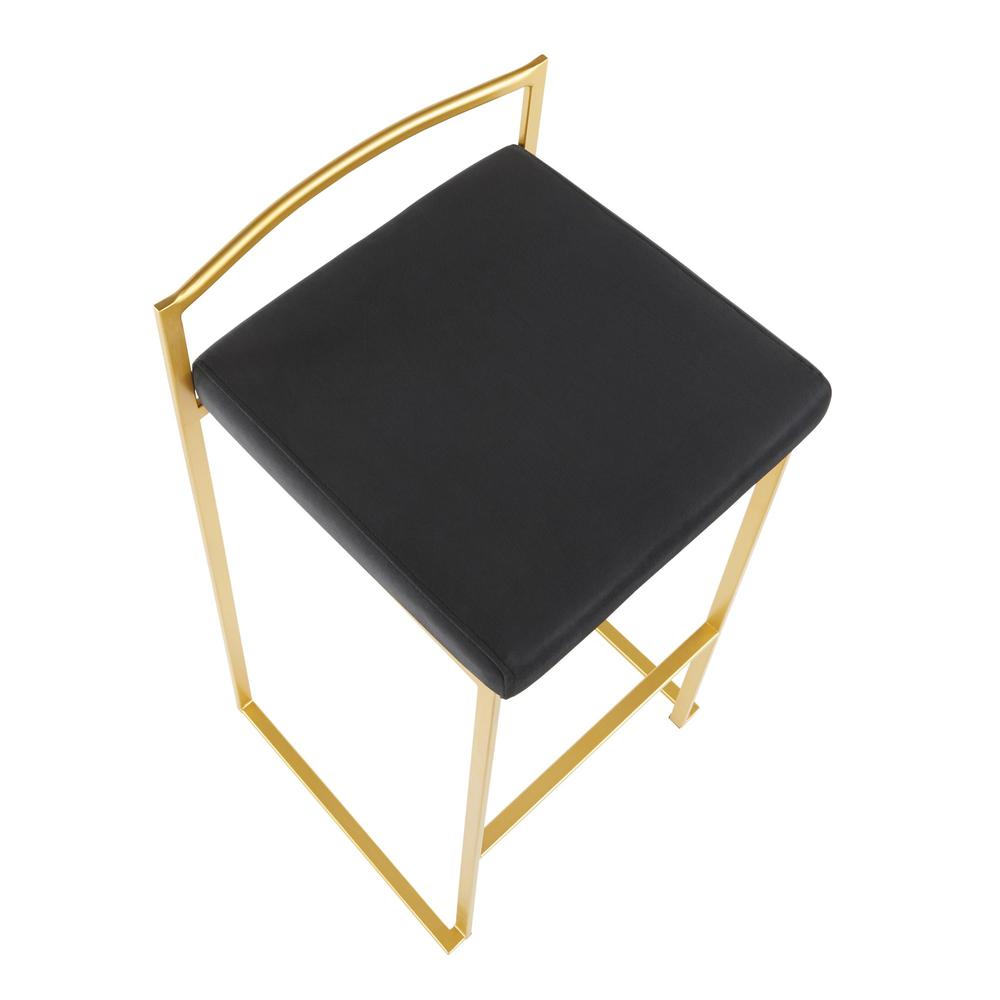 Fuji Contemporary Barstool in Gold with Black Velvet Cushion - Set of 2. Picture 7