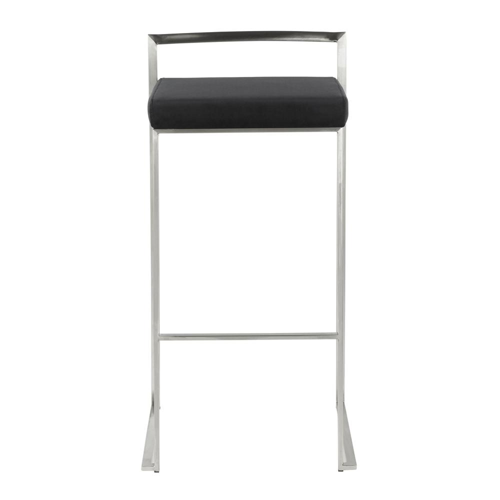 Fuji Contemporary Stackable Barstool in Stainless Steel with Black Velvet Cushion - Set of 2. Picture 6