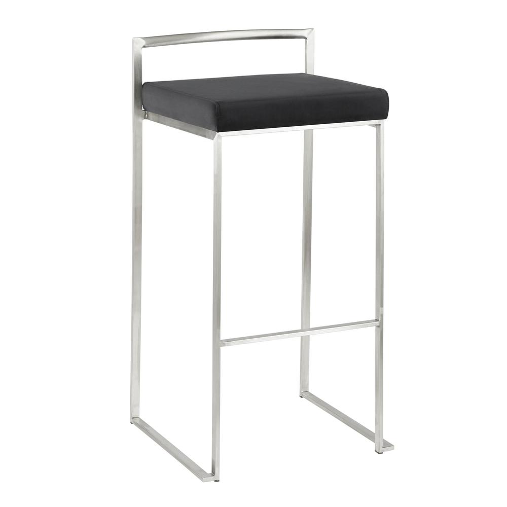 Fuji Contemporary Stackable Barstool in Stainless Steel with Black Velvet Cushion - Set of 2. Picture 2