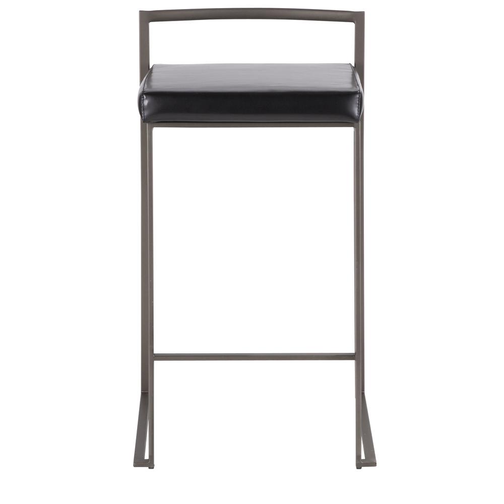 Fuji Industrial Stackable Counter Stool in Antique with Black Faux Leather Cushion - Set of 2. Picture 6