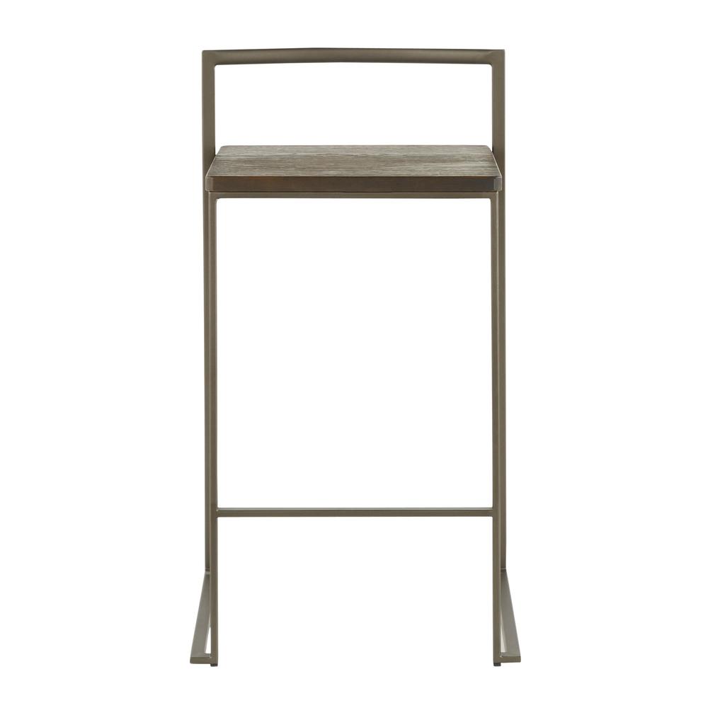 Fuji Industrial Stackable Counter Stool in Antique with an Espresso Wood-Pressed Grain Bamboo Seat - Set of 2. Picture 6