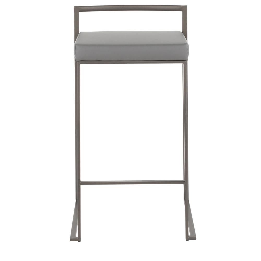 Fuji Industrial Stackable Counter Stool in Antique with Grey Faux Leather Cushion - Set of 2. Picture 6
