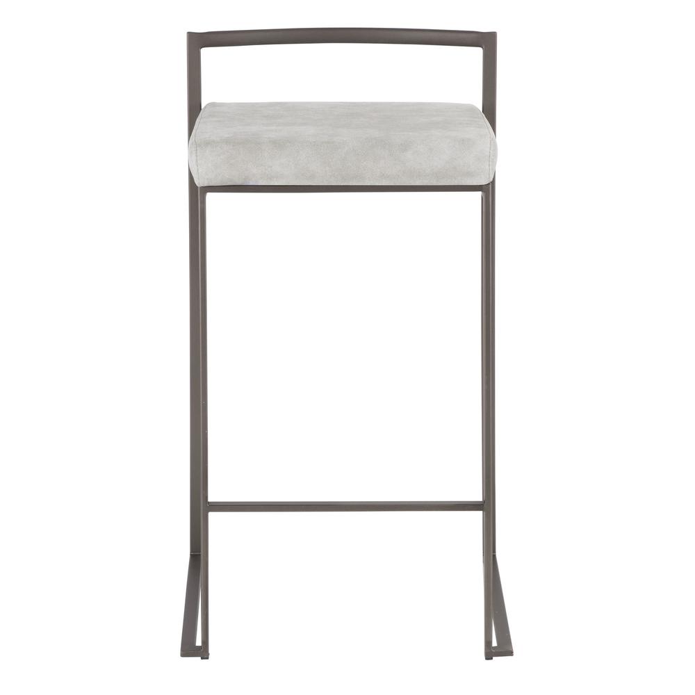 Fuji Industrial Stackable Counter Stool in Antique with Light Grey Cowboy Fabric Cushion - Set of 2. Picture 6