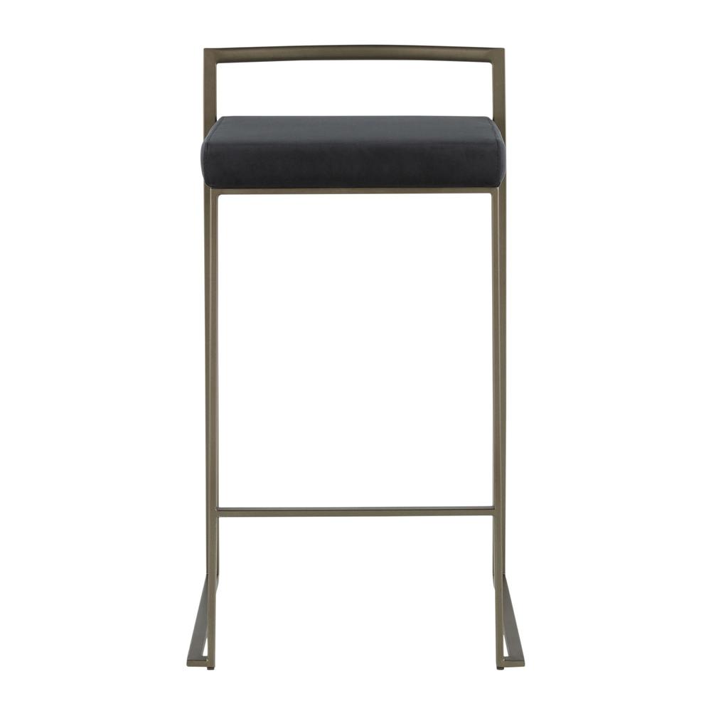 Fuji Industrial Stackable Counter Stool in Antique with Black Velvet Cushion - Set of 2. Picture 6