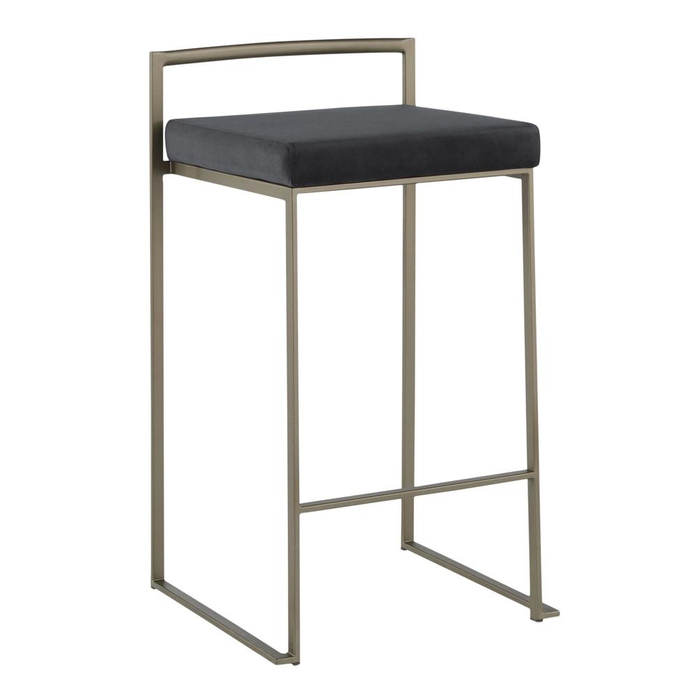 Fuji Industrial Stackable Counter Stool in Antique with Black Velvet Cushion - Set of 2. Picture 2