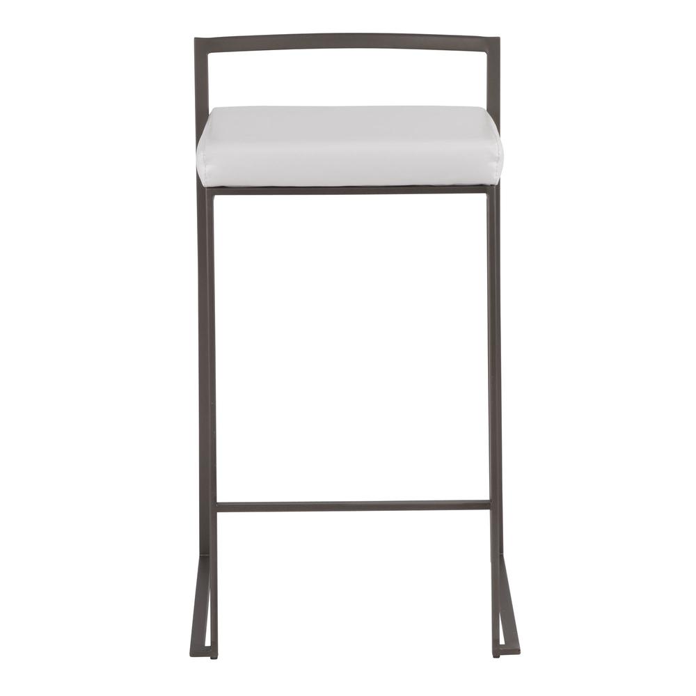Fuji Industrial Stackable Counter Stool in Antique with White Faux Leather Cushion - Set of 2. Picture 6