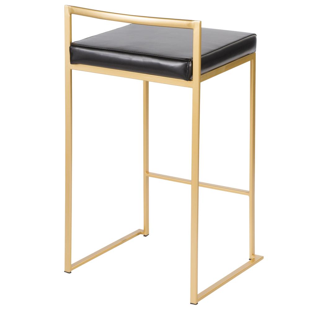 Fuji Contemporary-Glam Counter Stool in Gold with Black Faux Leather - Set of 2. Picture 4