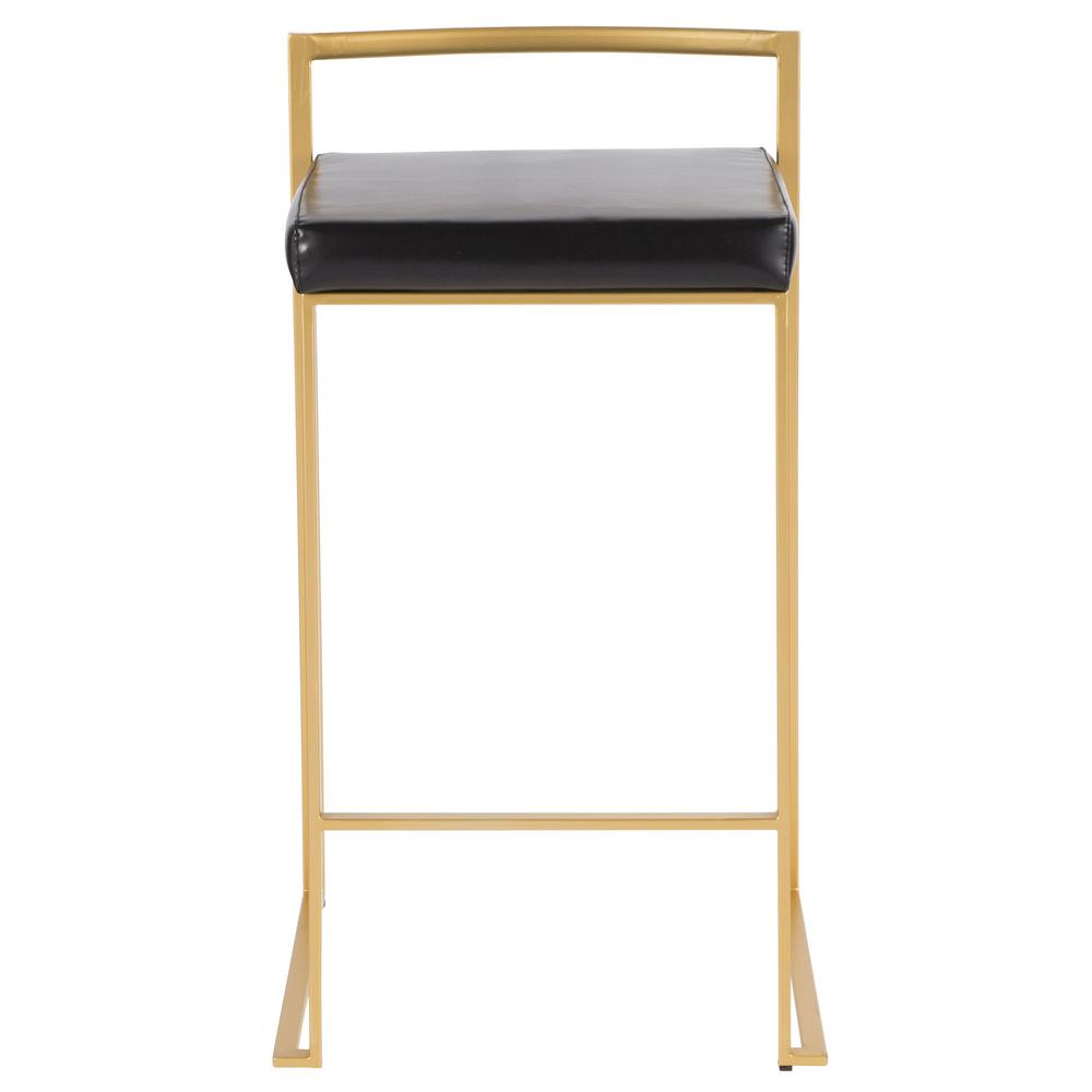 Fuji Contemporary-Glam Counter Stool in Gold with Black Faux Leather - Set of 2. Picture 6