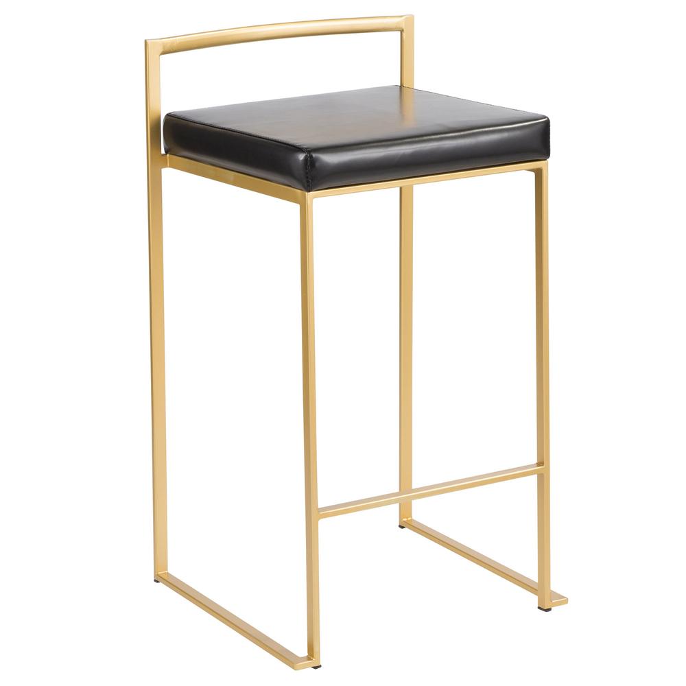 Fuji Contemporary-Glam Counter Stool in Gold with Black Faux Leather - Set of 2. Picture 2