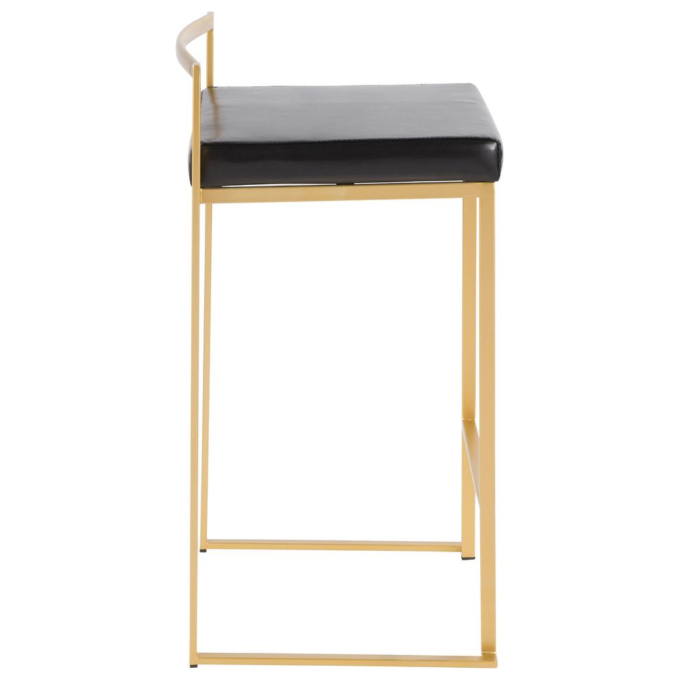 Fuji Contemporary-Glam Counter Stool in Gold with Black Faux Leather - Set of 2. Picture 3
