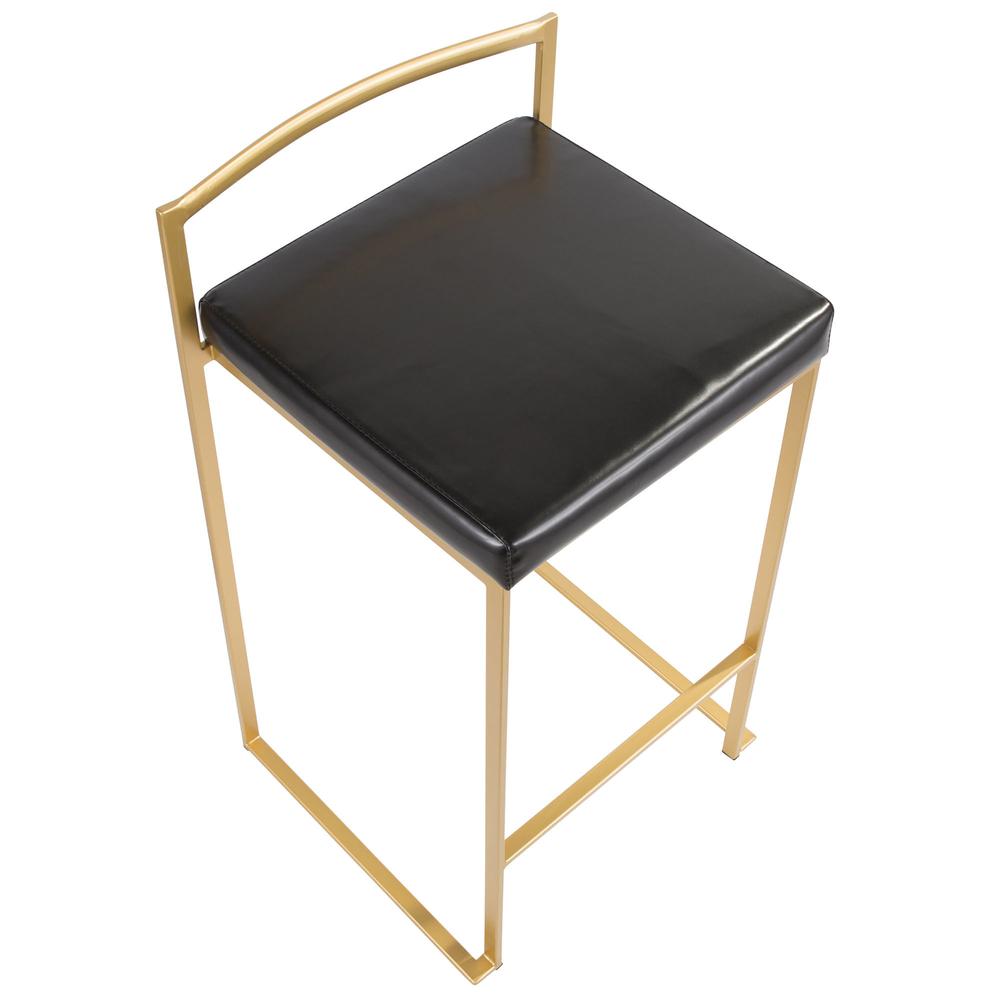 Fuji Contemporary-Glam Counter Stool in Gold with Black Faux Leather - Set of 2. Picture 7