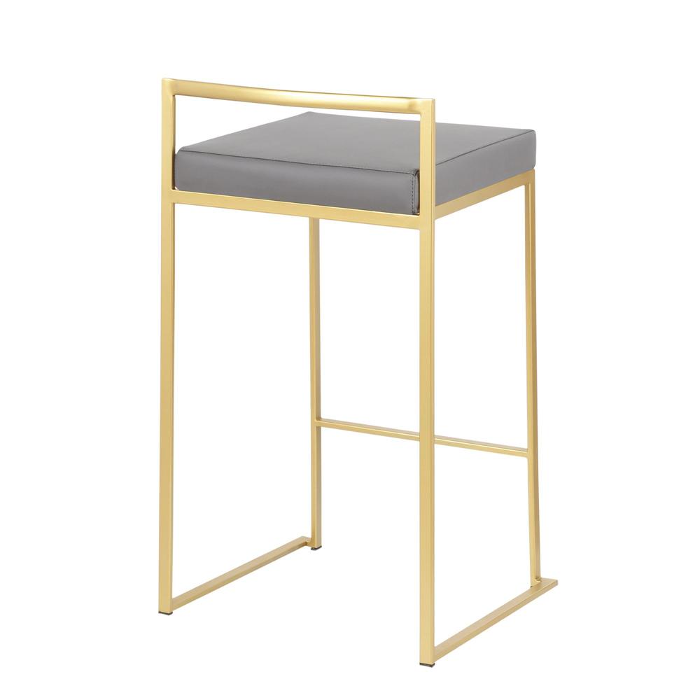 Fuji Contemporary Counter Stool in Gold with Grey Faux Leather - Set of 2. Picture 4