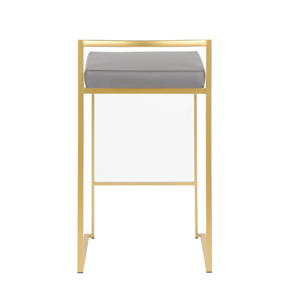 Fuji Contemporary Counter Stool in Gold with Grey Faux Leather - Set of 2. Picture 5
