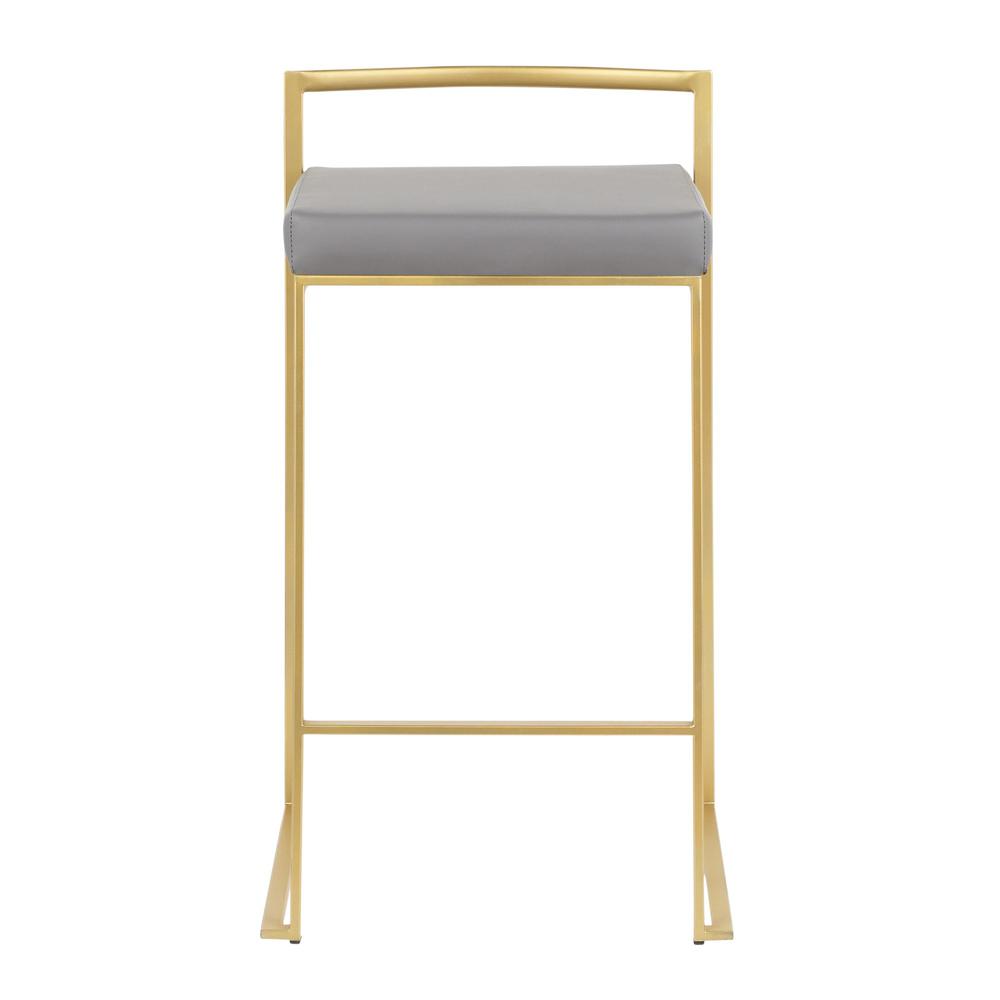 Fuji Contemporary Counter Stool in Gold with Grey Faux Leather - Set of 2. Picture 6