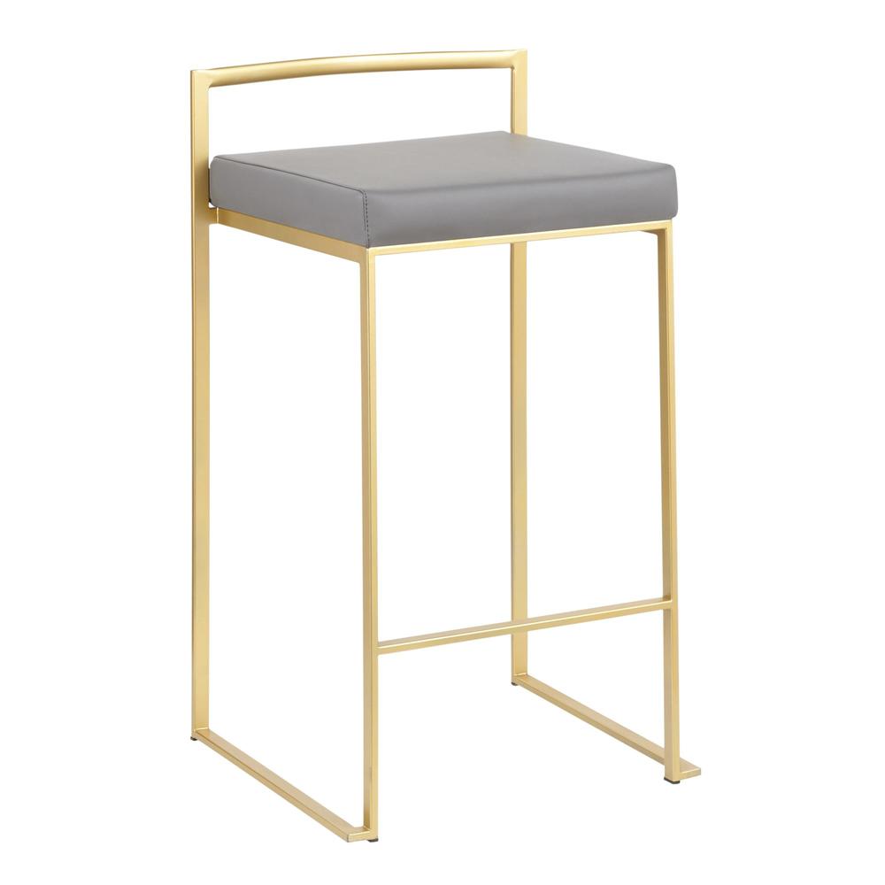 Fuji Contemporary Counter Stool in Gold with Grey Faux Leather - Set of 2. Picture 2