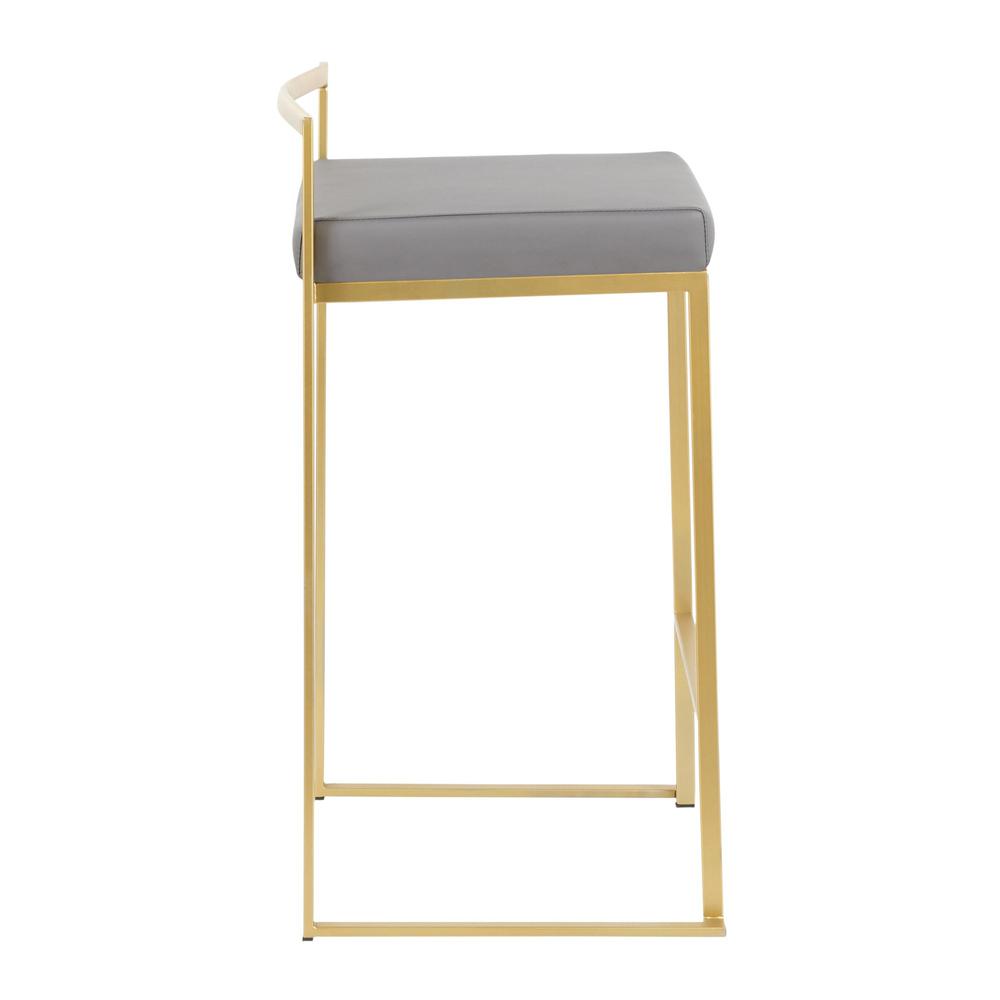 Fuji Contemporary Counter Stool in Gold with Grey Faux Leather - Set of 2. Picture 3