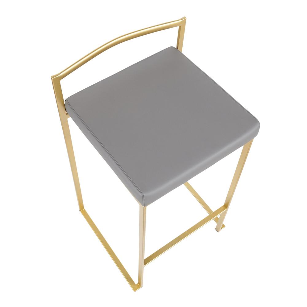 Fuji Contemporary Counter Stool in Gold with Grey Faux Leather - Set of 2. Picture 7