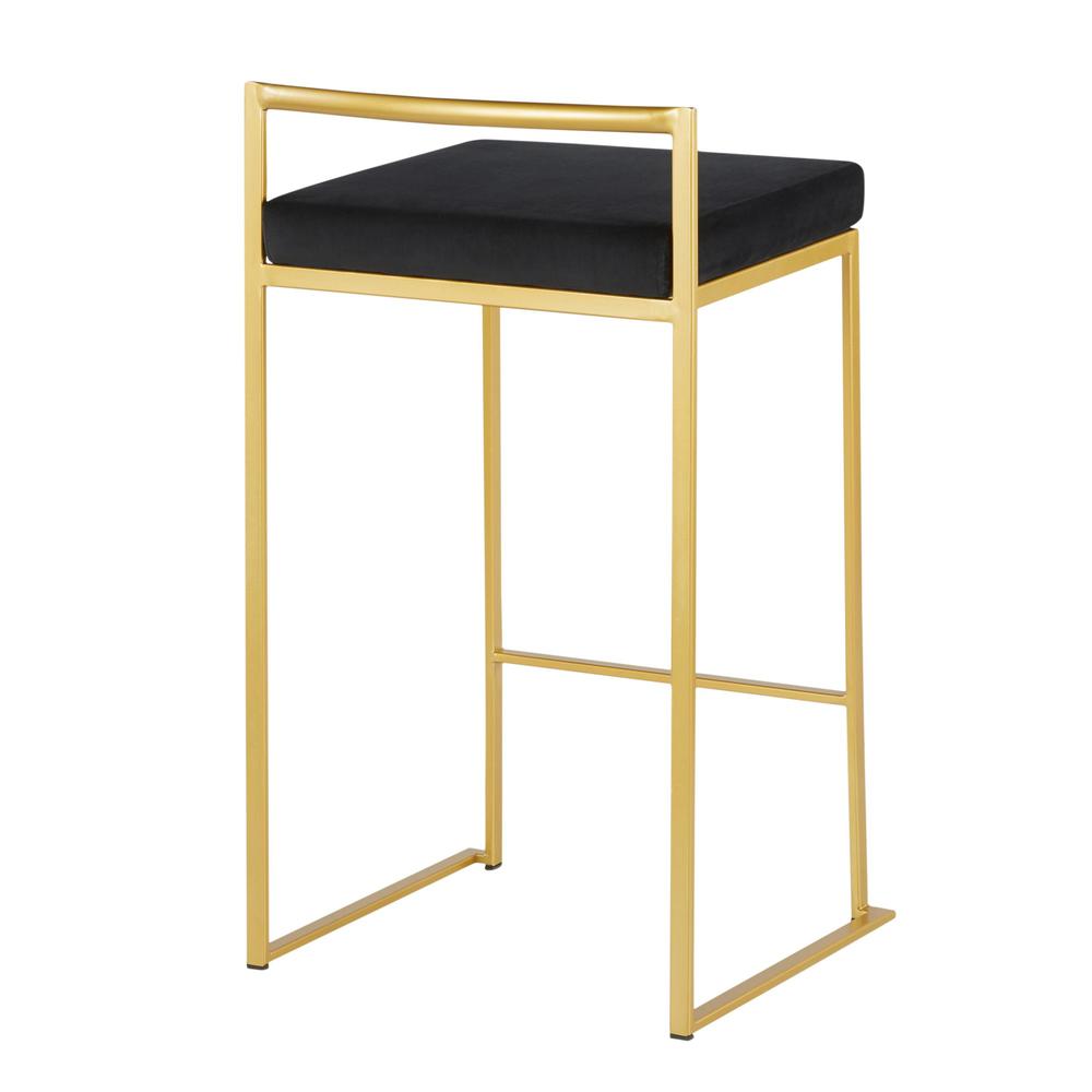 Fuji Contemporary Counter Stool in Gold with Black Velvet Cushion - Set of 2. Picture 4