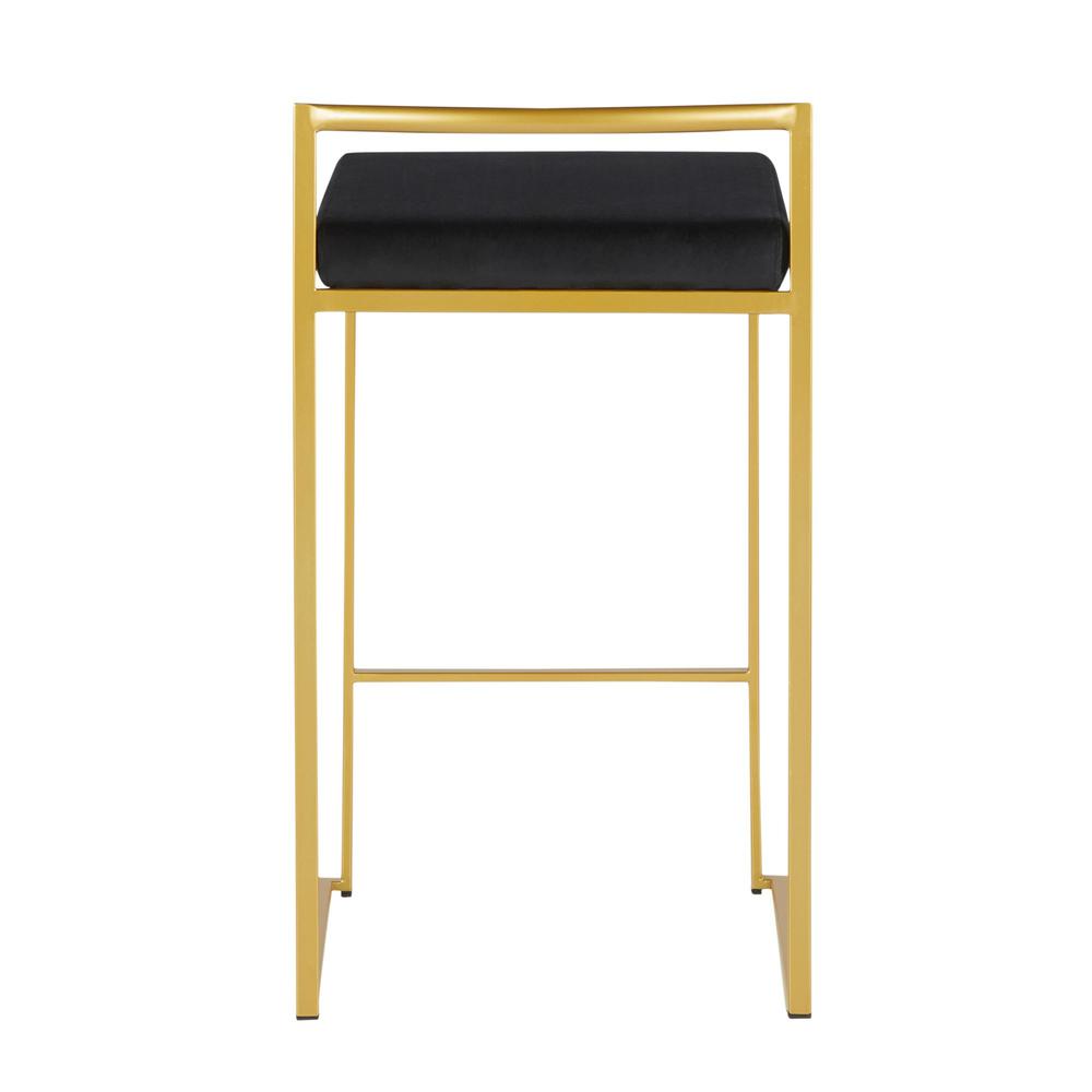 Fuji Contemporary Counter Stool in Gold with Black Velvet Cushion - Set of 2. Picture 5