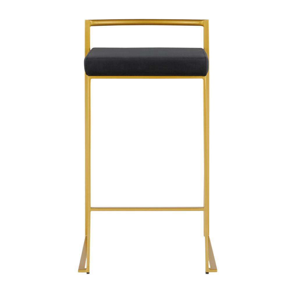 Fuji Contemporary Counter Stool in Gold with Black Velvet Cushion - Set of 2. Picture 6