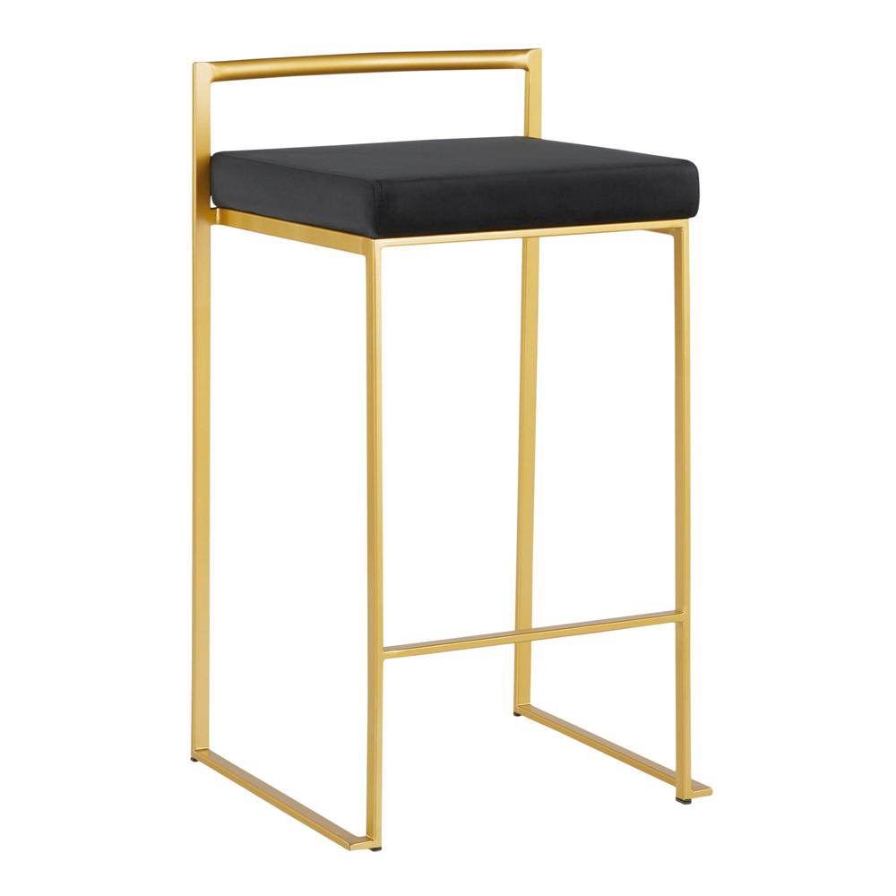 Fuji Contemporary Counter Stool in Gold with Black Velvet Cushion - Set of 2. Picture 2