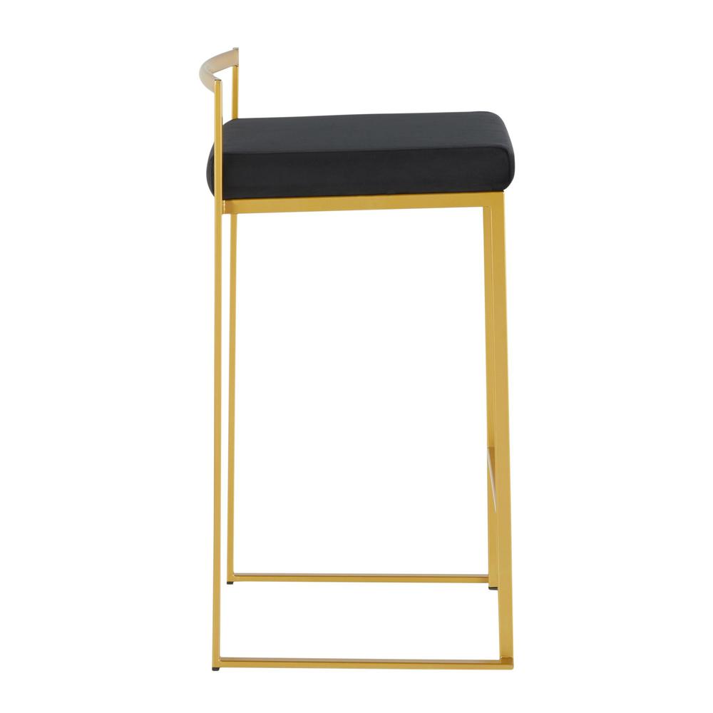 Fuji Contemporary Counter Stool in Gold with Black Velvet Cushion - Set of 2. Picture 3