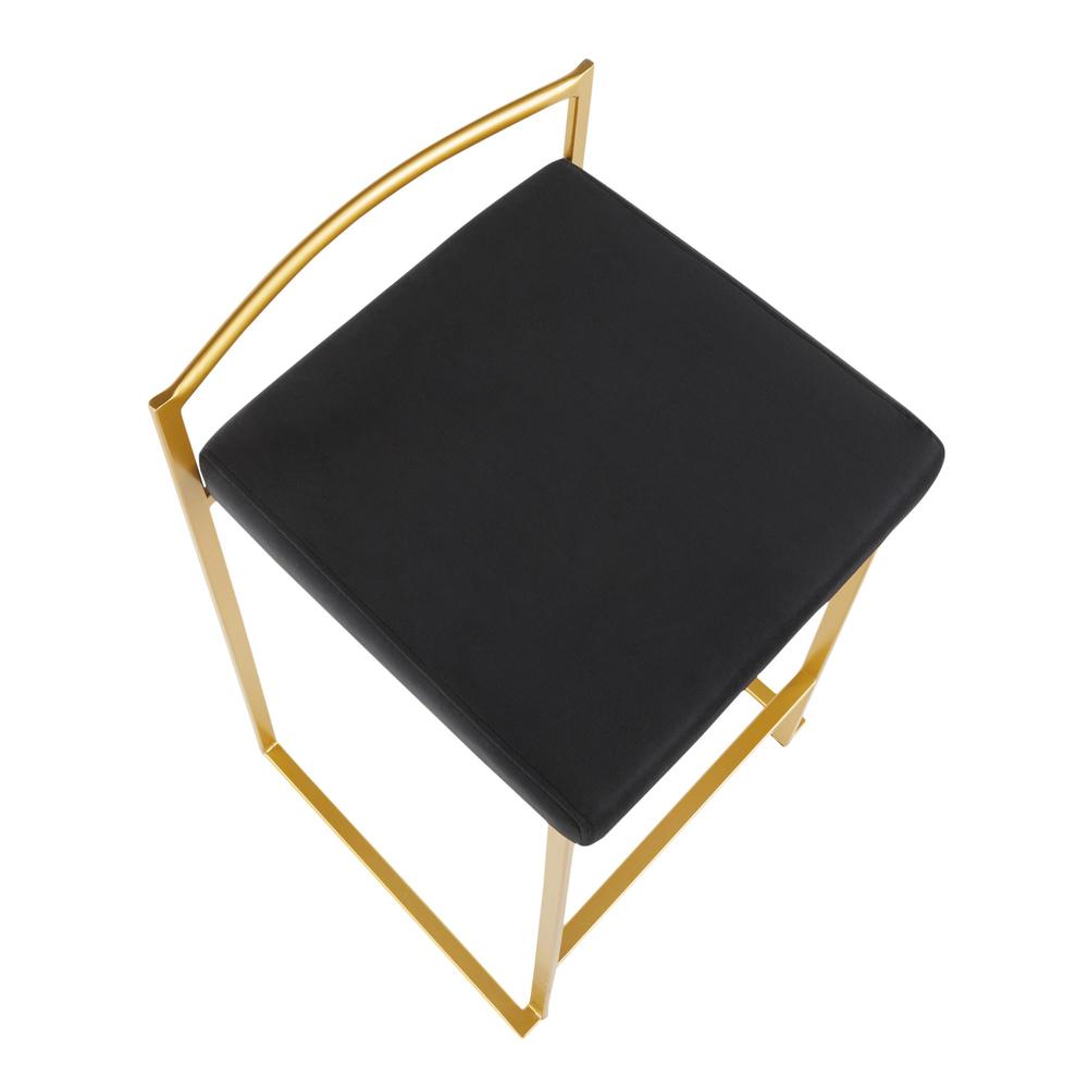Fuji Contemporary Counter Stool in Gold with Black Velvet Cushion - Set of 2. Picture 7