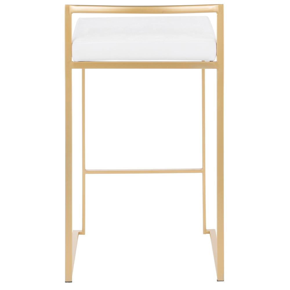 Fuji Contemporary Stackable Counter Stool in Gold with White Velvet Cushion - Set of 2. Picture 5