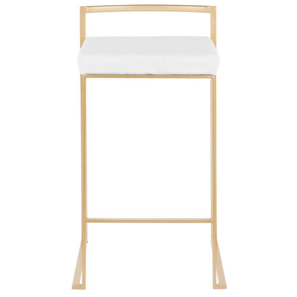 Fuji Contemporary Stackable Counter Stool in Gold with White Velvet Cushion - Set of 2. Picture 6
