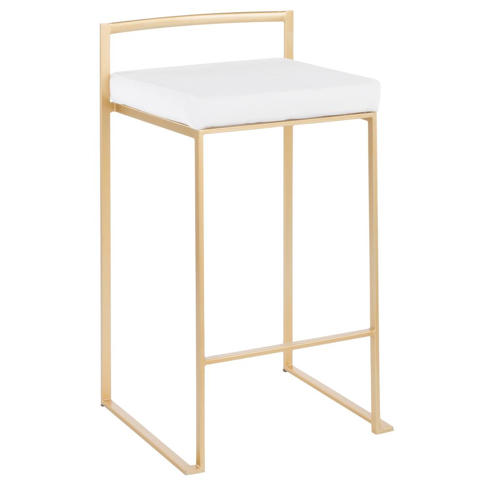 Fuji Contemporary Stackable Counter Stool in Gold with White Velvet Cushion - Set of 2. Picture 2