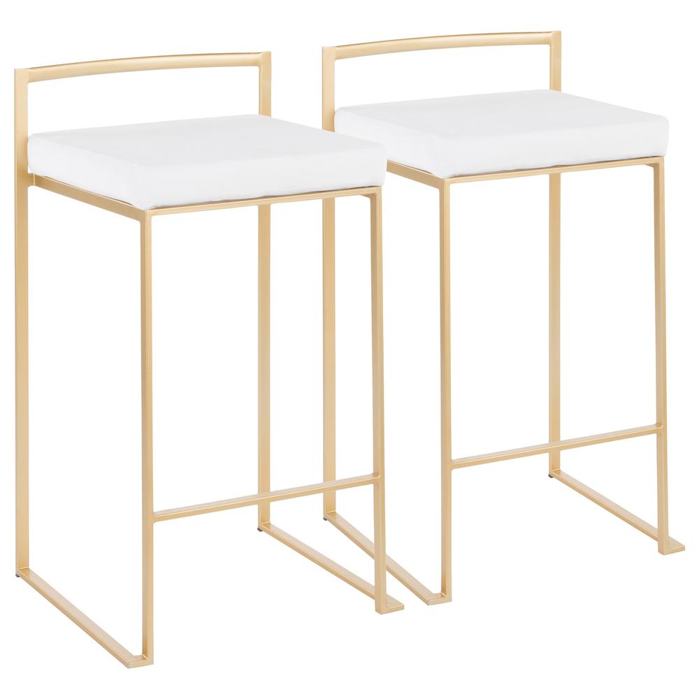 Fuji Contemporary Stackable Counter Stool in Gold with White Velvet Cushion - Set of 2. Picture 1