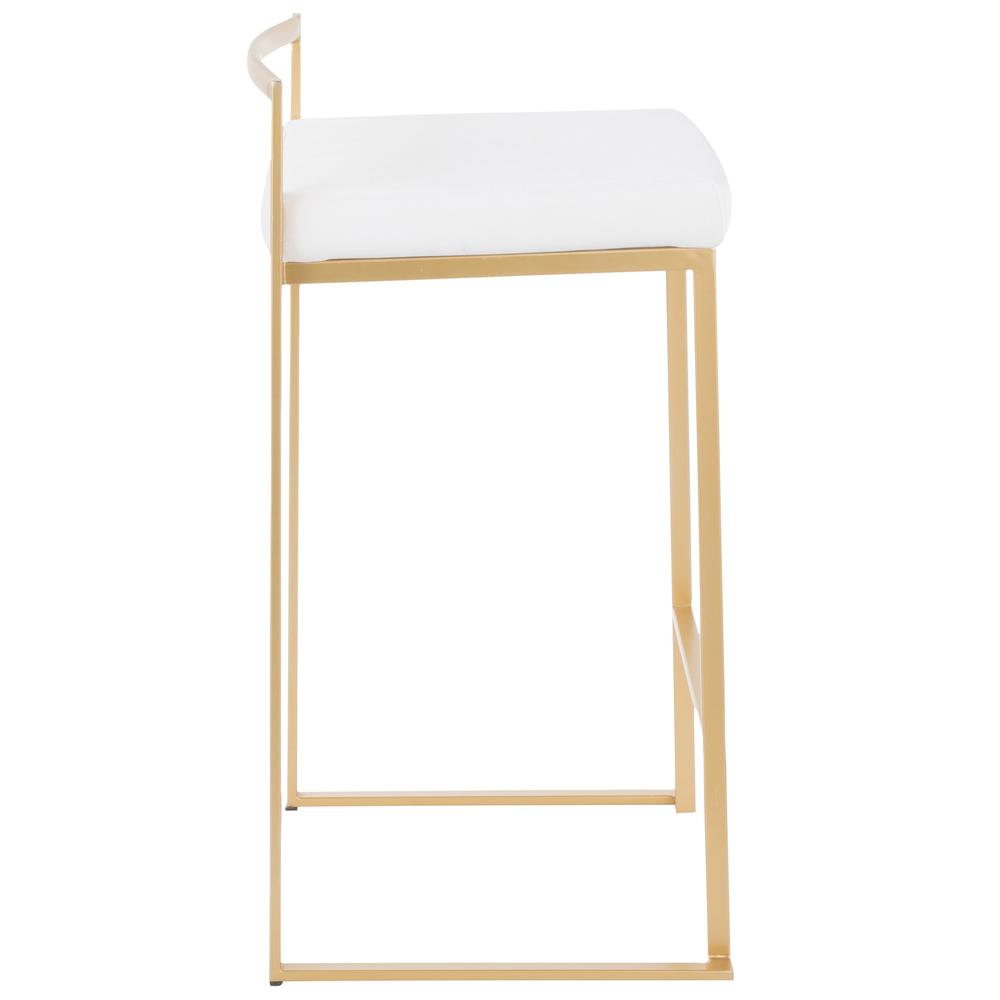Fuji Contemporary Stackable Counter Stool in Gold with White Velvet Cushion - Set of 2. Picture 3