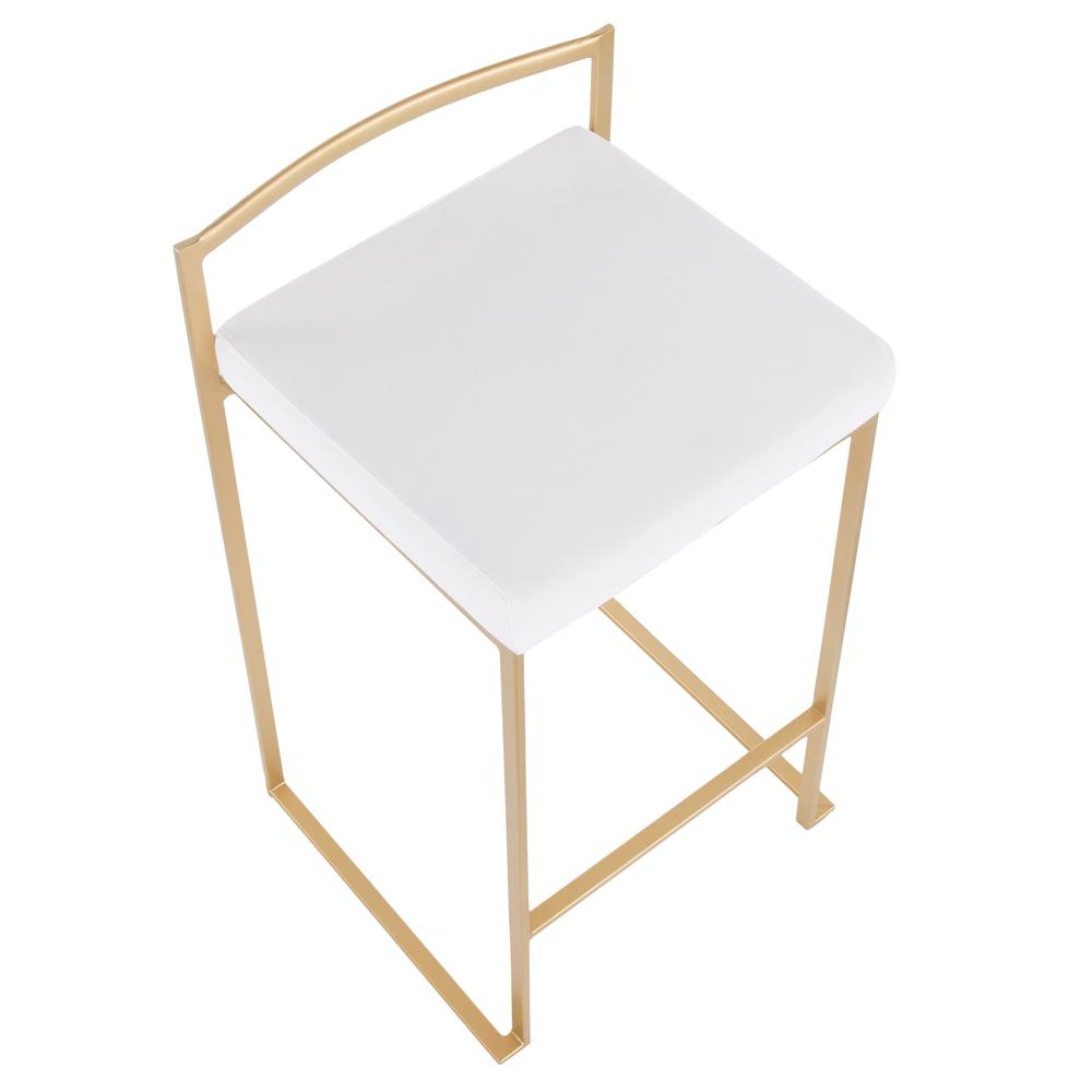 Fuji Contemporary Stackable Counter Stool in Gold with White Velvet Cushion - Set of 2. Picture 7