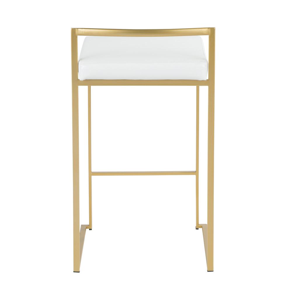 Fuji Contemporary-Glam Counter Stool in Gold with White Faux Leather - Set of 2. Picture 5