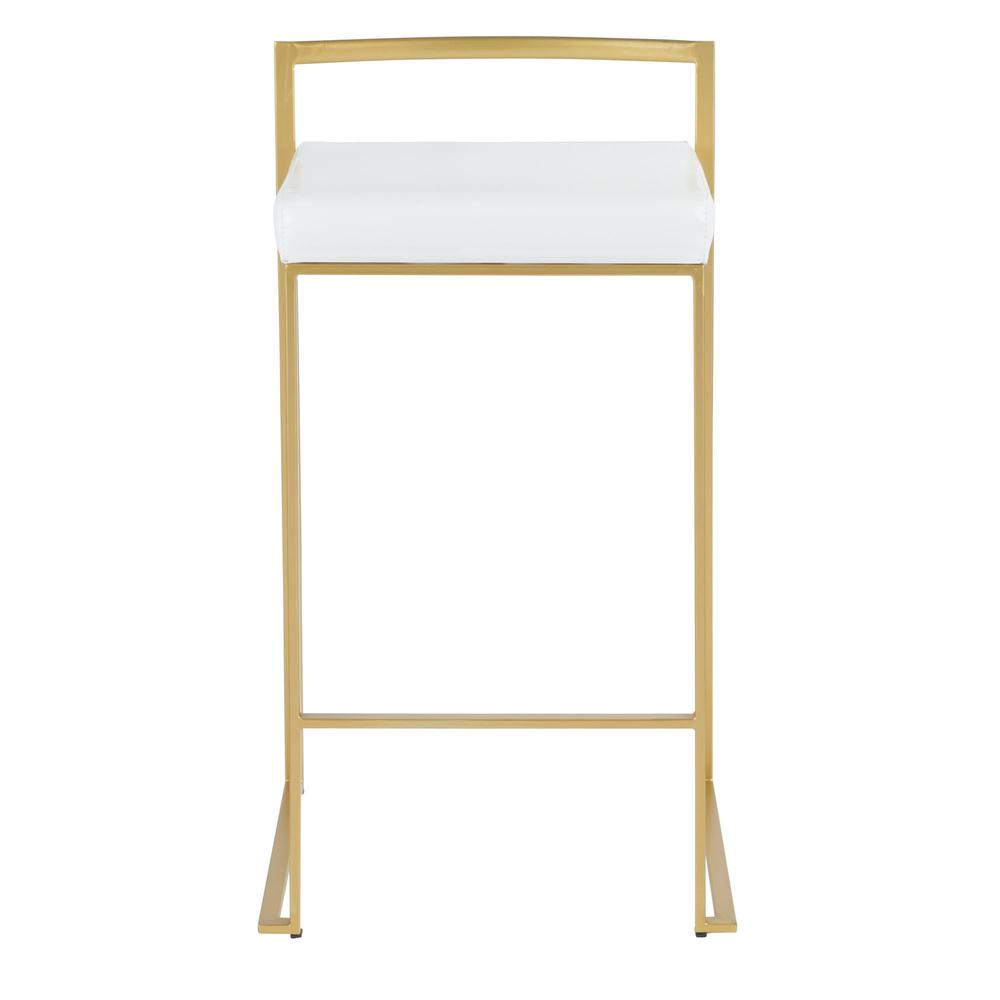 Fuji Contemporary-Glam Counter Stool in Gold with White Faux Leather - Set of 2. Picture 6