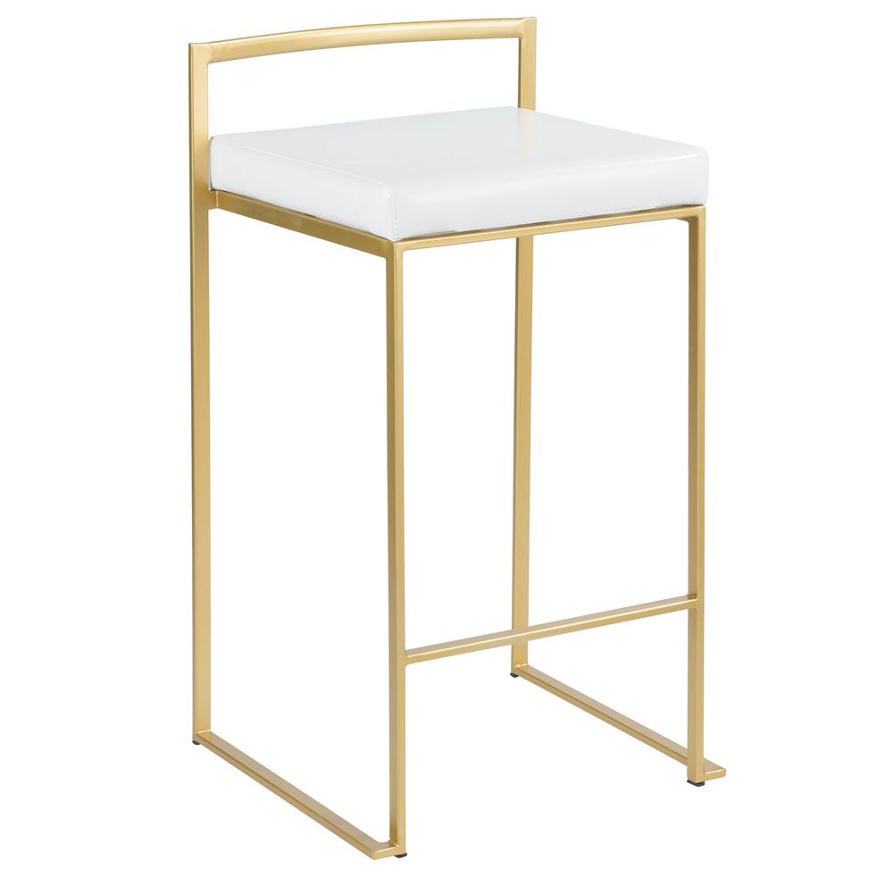 Fuji Contemporary-Glam Counter Stool in Gold with White Faux Leather - Set of 2. Picture 2