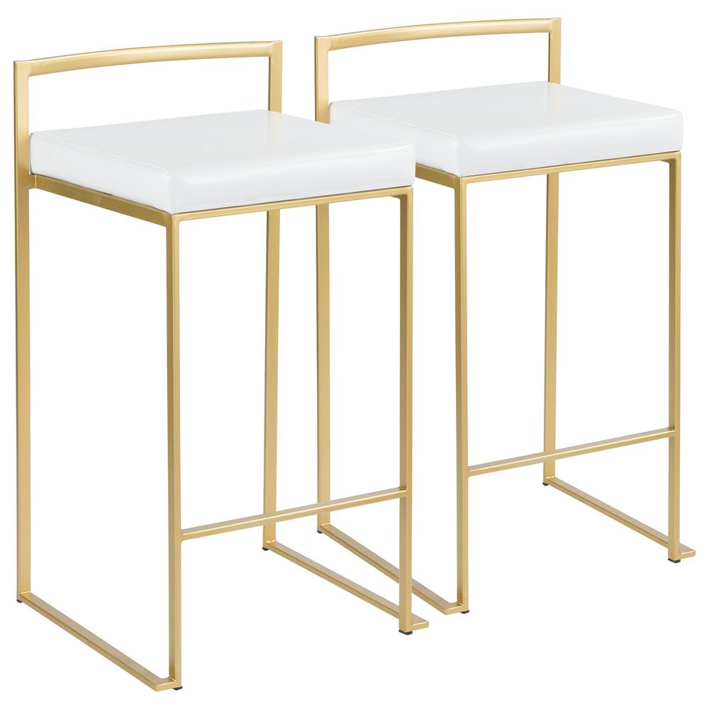 Fuji Contemporary-Glam Counter Stool in Gold with White Faux Leather - Set of 2. Picture 1