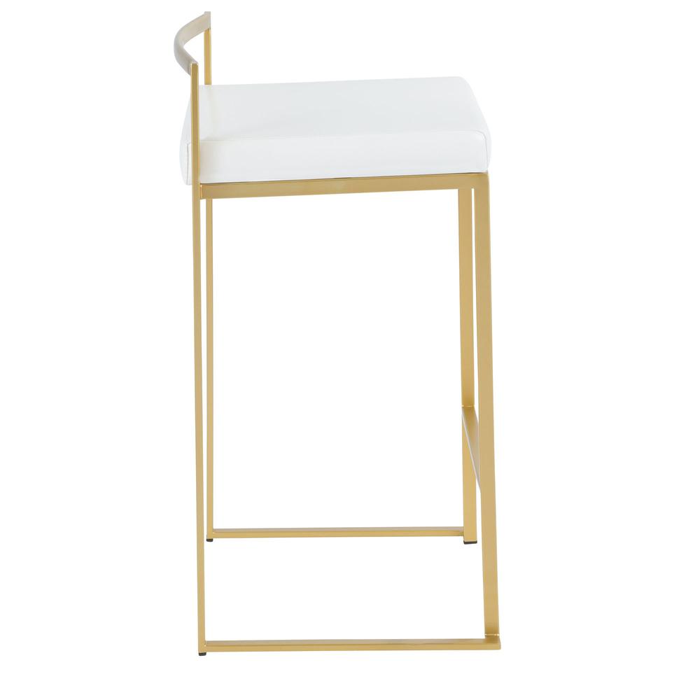 Fuji Contemporary-Glam Counter Stool in Gold with White Faux Leather - Set of 2. Picture 3