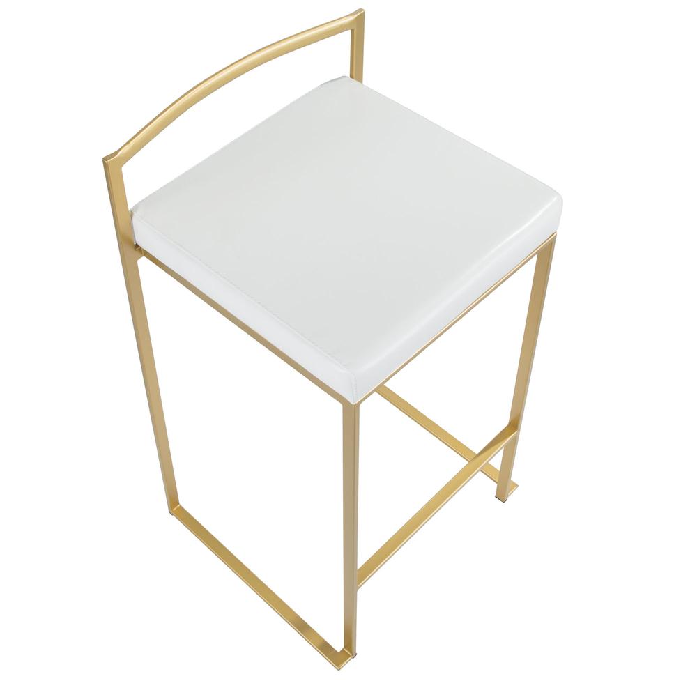 Fuji Contemporary-Glam Counter Stool in Gold with White Faux Leather - Set of 2. Picture 7