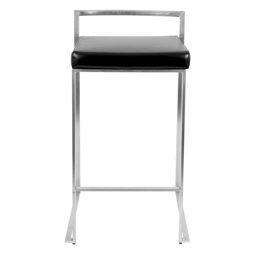 Fuji Contemporary Stackable Counter Stool in Black Faux Leather - Set of 2. Picture 6