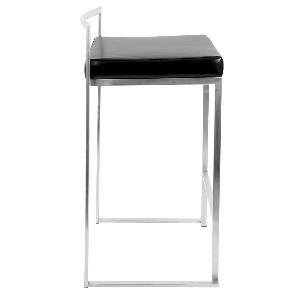 Fuji Contemporary Stackable Counter Stool in Black Faux Leather - Set of 2. Picture 3