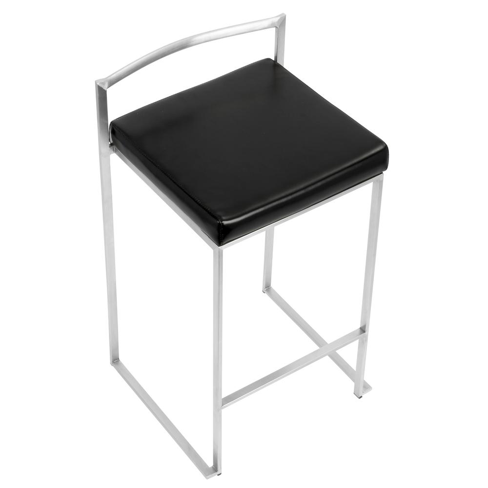 Fuji Contemporary Stackable Counter Stool in Black Faux Leather - Set of 2. Picture 7