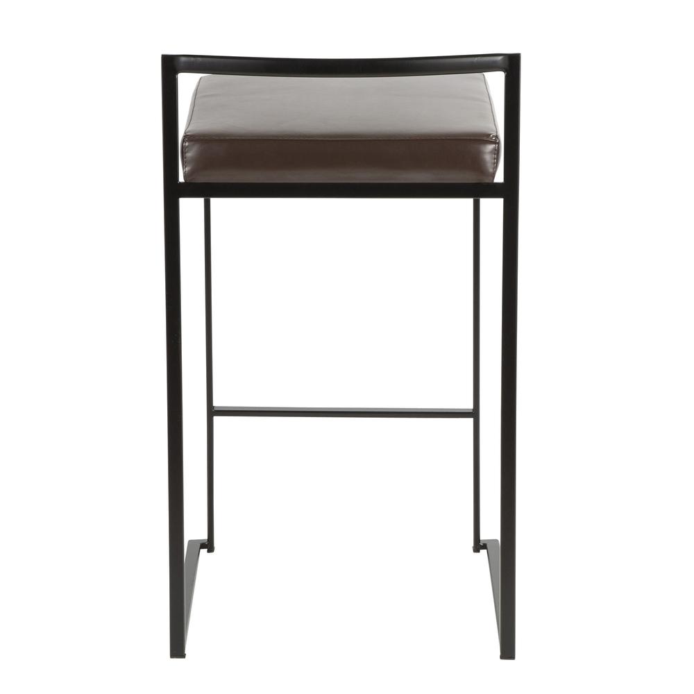 Fuji Contemporary Stackable Counter Stool in Black with Brown Faux Leather Cushion - Set of 2. Picture 5